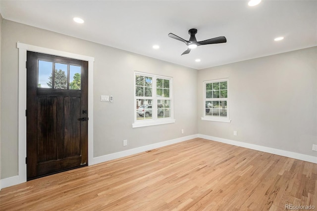 5100 Clay St, Denver, CO 80221 - entryway featuring light wood finished floors, a ceiling fan, recessed lighting, and baseboards