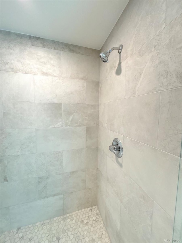 bathroom with a tile shower