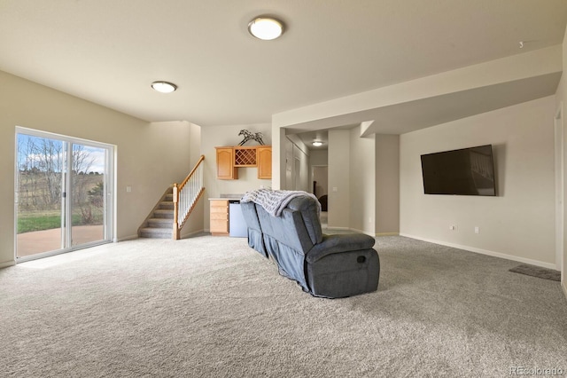 living room with light colored carpet