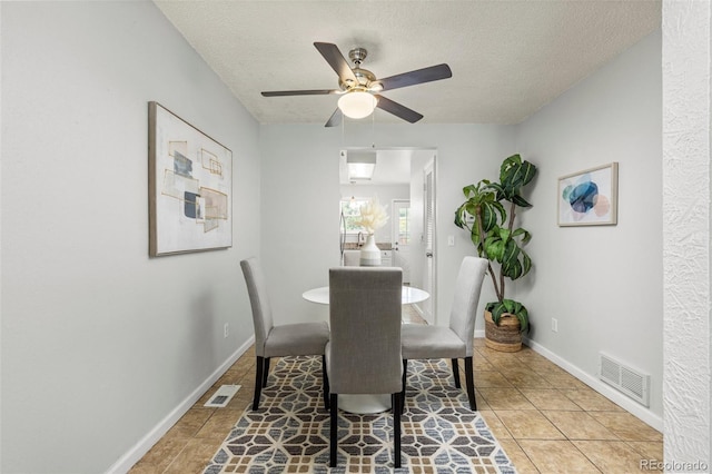 8260 Washington St Unit 78, Denver, CO 80229 - dining room with a textured ceiling, ceiling fan, and light tile patterned flooring
