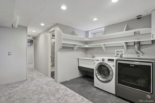 10595 E 23rd Ave, Aurora, CO 80010 - washroom featuring separate washer and dryer, recessed lighting, and carpet floors