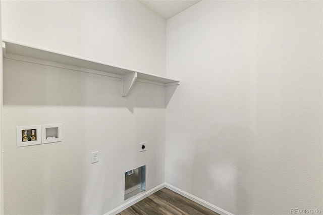 laundry room featuring electric dryer hookup, washer hookup, and dark hardwood / wood-style flooring