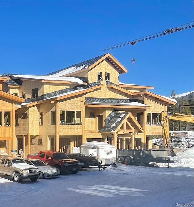 view of snow covered building