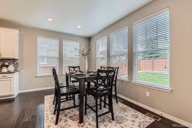14067 Hudson St, Thornton, CO 80602 - dining area featuring dark wood finished floors, baseboards, and recessed lighting