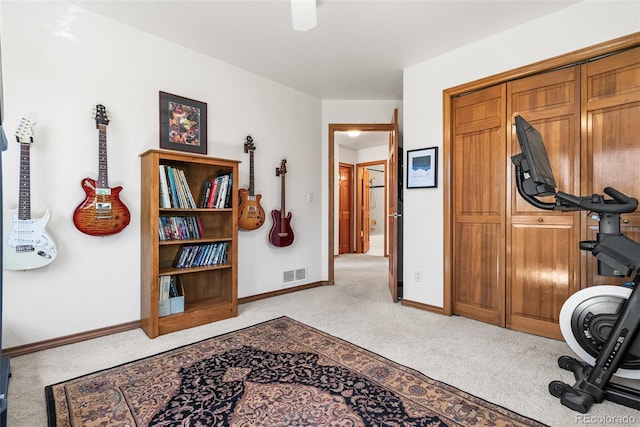6252 King Dr, Evergreen, CO 80439 - exercise room featuring light carpet and baseboards