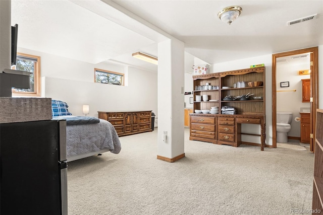 6252 King Dr, Evergreen, CO 80439 - bedroom featuring freestanding refrigerator, carpet floors, multiple windows, and baseboards