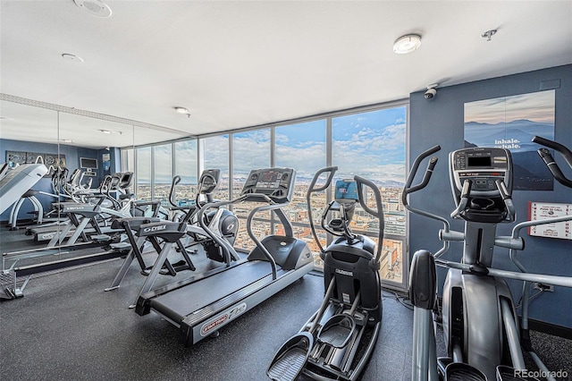 workout area with expansive windows