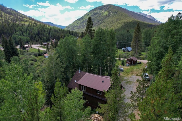 25879 County Road 162e, Nathrop, CO 81236 - aerial overview of property's location with a heavily wooded area and a mountain backdrop