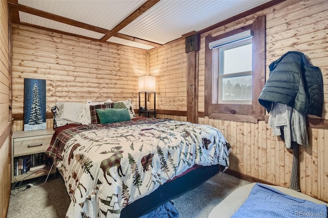 34502 Chilton Ave, Pine, CO 80470 - carpeted bedroom featuring wooden walls and log walls