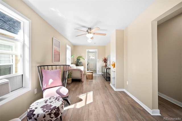 interior space featuring ceiling fan and wood-type flooring