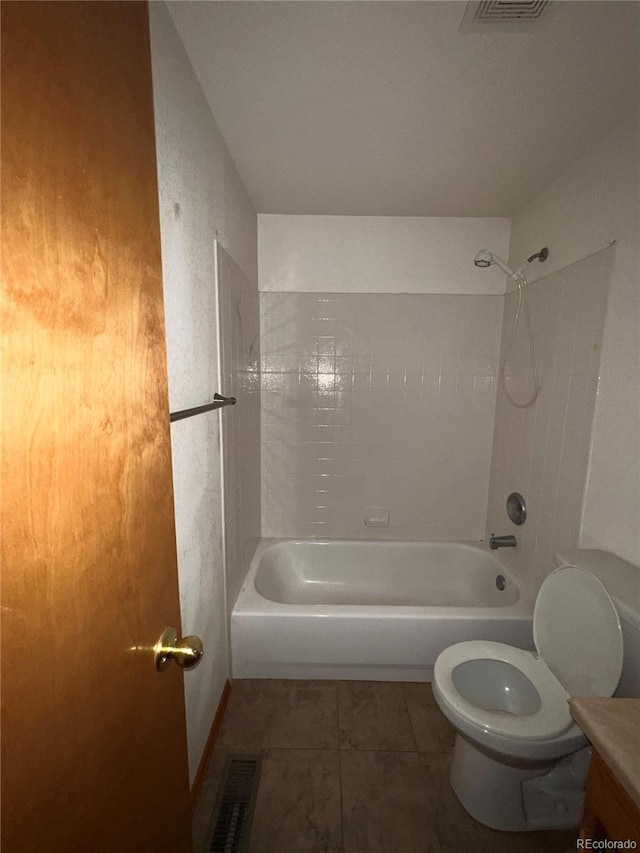 full bathroom with tile patterned flooring, vanity, shower / bath combination, and toilet