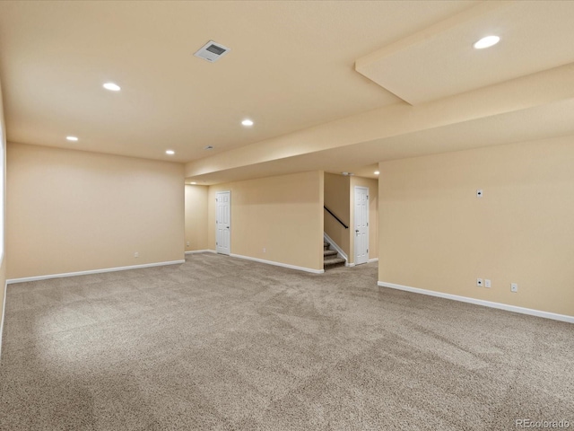 10730 Hillrose St, Parker, CO 80134 - carpeted empty room featuring recessed lighting, baseboards, and stairway