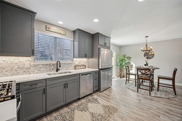 kitchen featuring stainless steel appliances, a healthy amount of sunlight, sink, and gray cabinets