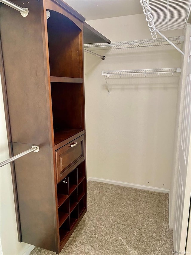 spacious closet featuring light carpet