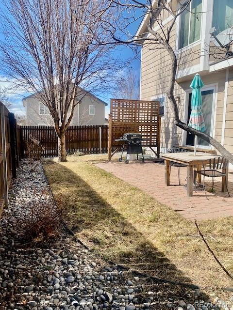 view of yard with a patio and a fenced backyard