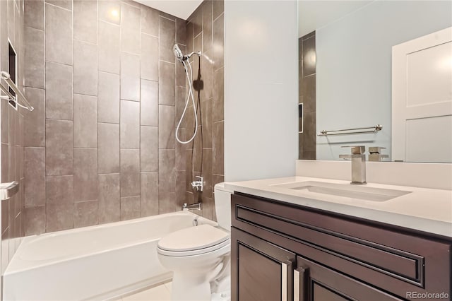 full bathroom featuring vanity,  shower combination, and toilet