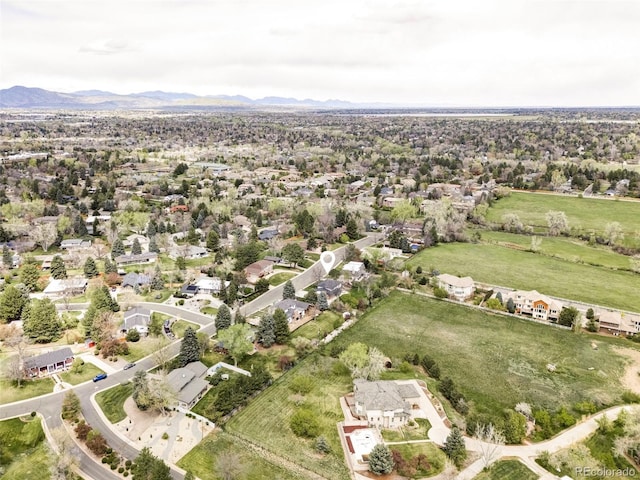 drone / aerial view featuring a mountain view
