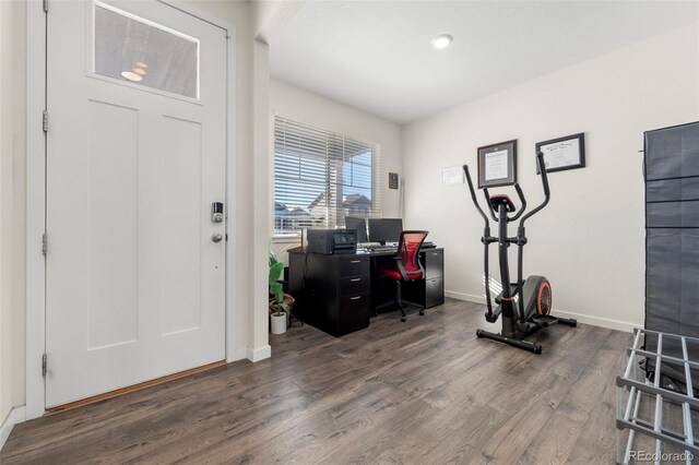 interior space with dark wood-type flooring