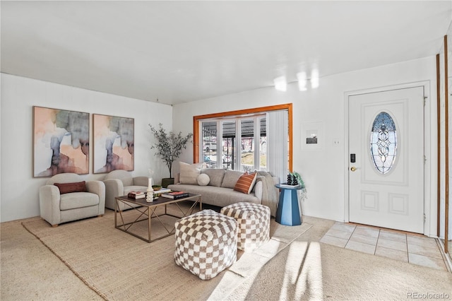 living room with tile patterned flooring