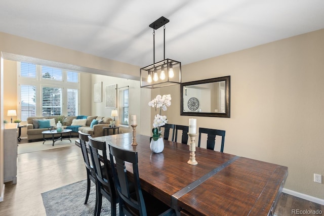 dining area featuring dark wood-type flooring