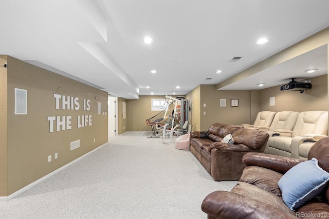 living room featuring light colored carpet