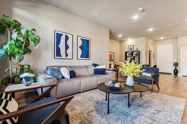 living room with hardwood / wood-style flooring