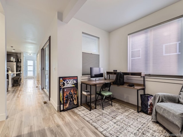 office area featuring light hardwood / wood-style floors