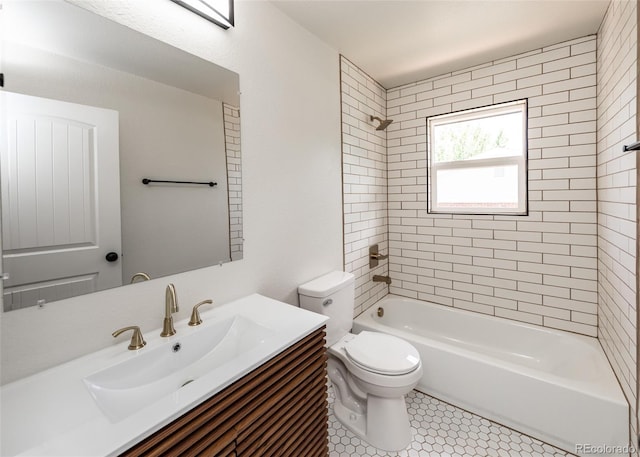 735 Valley Rd, Colorado Springs, CO 80904 - full bathroom with toilet, vanity,  shower combination, and tile patterned floors