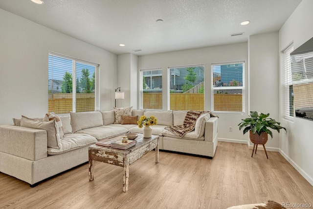 17396 Hop Clover Ave, Parker, CO 80134 - living area featuring light wood-style floors, recessed lighting, and a textured ceiling