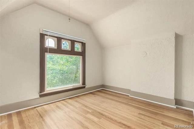 additional living space with hardwood / wood-style floors and lofted ceiling