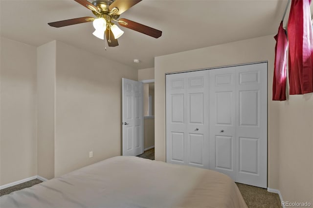 9455 Shinnecock Ct, Peyton, CO 80831 - bedroom with carpet floors, baseboards, a closet, and a ceiling fan