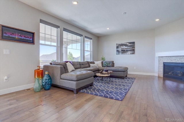 living room featuring light wood-type flooring