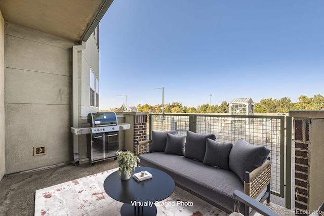 balcony featuring an outdoor living space and area for grilling