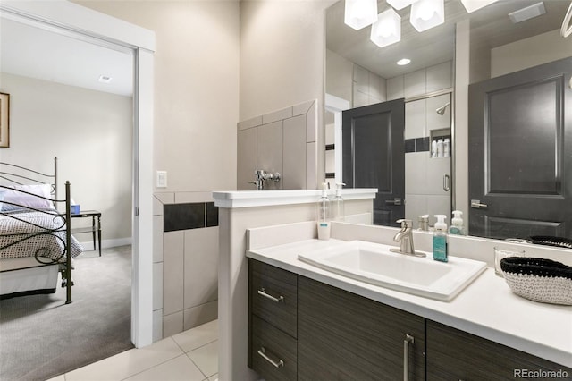 843 Long Timber Ln, Monument, CO 80132 - full bathroom featuring vanity, a shower stall, and tile patterned flooring