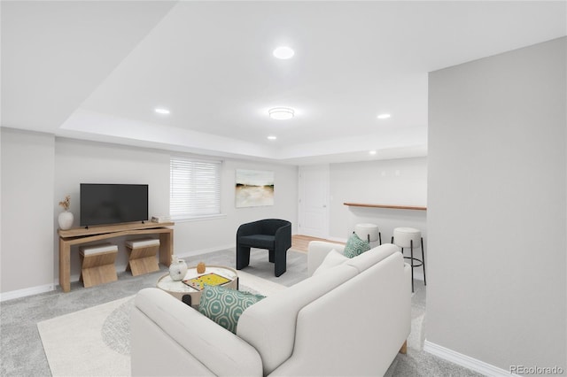 186 S 45th Ave, Brighton, CO 80601 - carpeted living area featuring recessed lighting and a tray ceiling