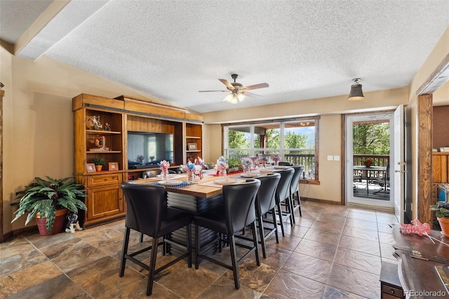 50 Rd P78, Bailey, CO 80421 - dining space with plenty of natural light, baseboards, ceiling fan, and a textured ceiling