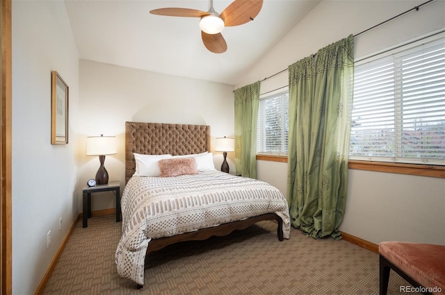 469 Elati St, Denver, CO 80204 - carpeted bedroom featuring baseboards, a ceiling fan, and vaulted ceiling