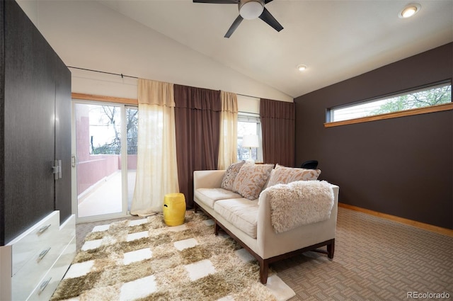 469 Elati St, Denver, CO 80204 - living room featuring recessed lighting, ceiling fan, and lofted ceiling