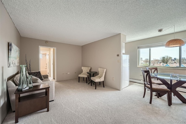 1045 N Pennsylvania St Unit 601, Denver, CO 80203 - living area featuring carpet flooring, a textured ceiling, and a baseboard heating unit