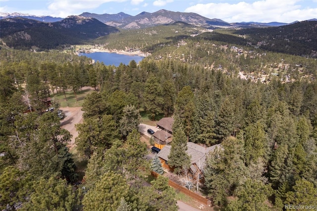 27711 Moffat Rd, Evergreen, CO 80439 - birds eye view of property featuring a water and mountain view and a wooded view