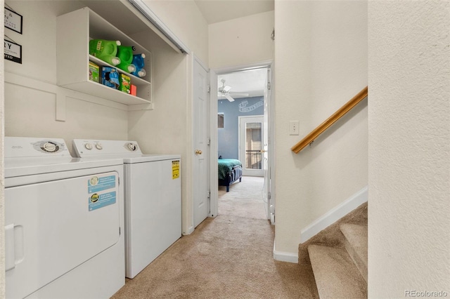 washroom featuring independent washer and dryer and light colored carpet