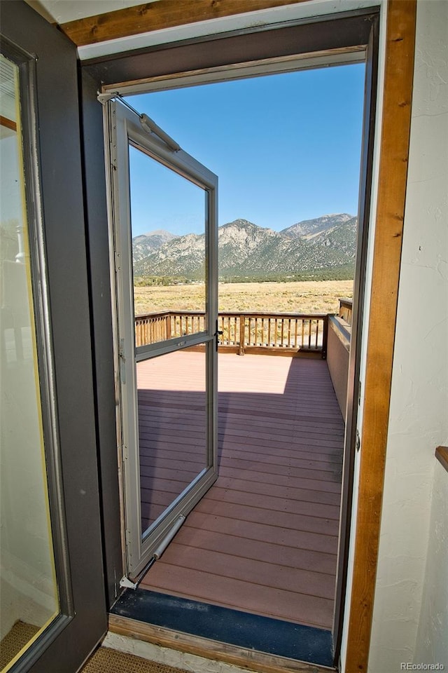 doorway featuring a mountain view