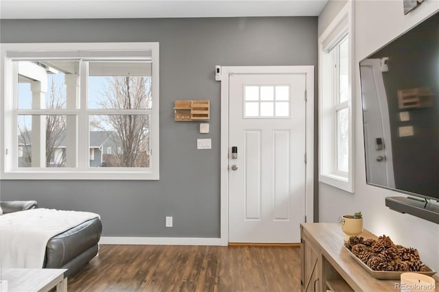 entrance foyer with baseboards and dark wood-type flooring