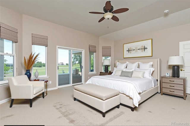 29852 E 163rd Pl, Brighton, CO 80603 - bedroom featuring access to outside, light colored carpet, and a ceiling fan