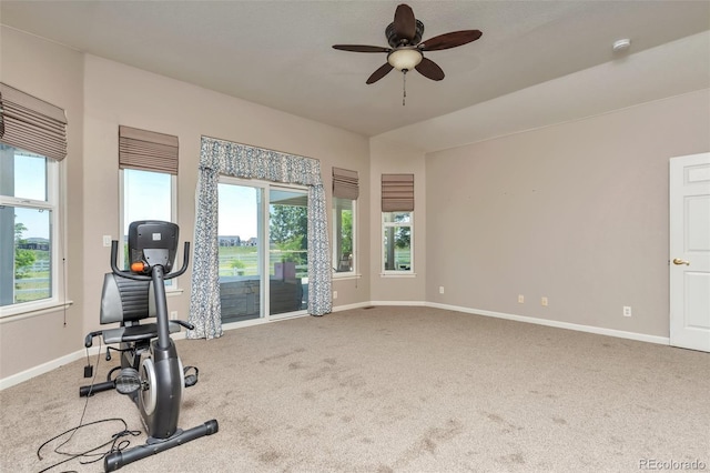 29852 E 163rd Pl, Brighton, CO 80603 - exercise room featuring a ceiling fan and carpet flooring