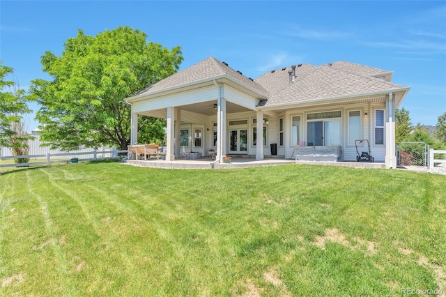 29852 E 163rd Pl, Brighton, CO 80603 - rear view of property featuring roof with shingles, a patio area, a ceiling fan, and a gate