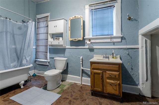 full bathroom featuring vanity, toilet, and shower / bath combination with curtain