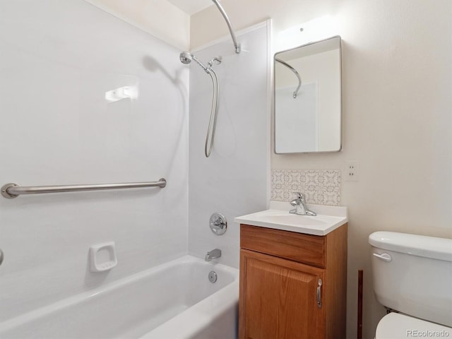 full bathroom featuring shower / tub combination, vanity, and toilet