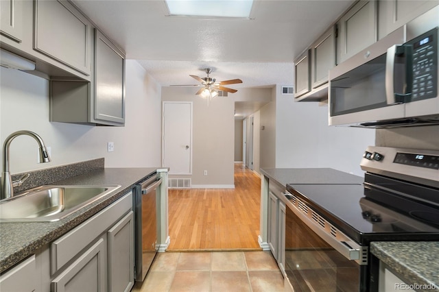 4400 S Quebec St Unit 108L, Denver, CO 80237 - kitchen with appliances with stainless steel finishes, a sink, gray cabinetry, and dark countertops