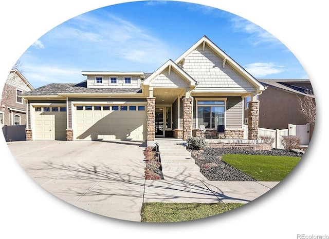 craftsman-style home featuring a garage and covered porch